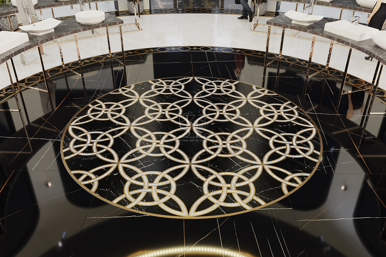 Black - Golden Marble Inlay Flooring